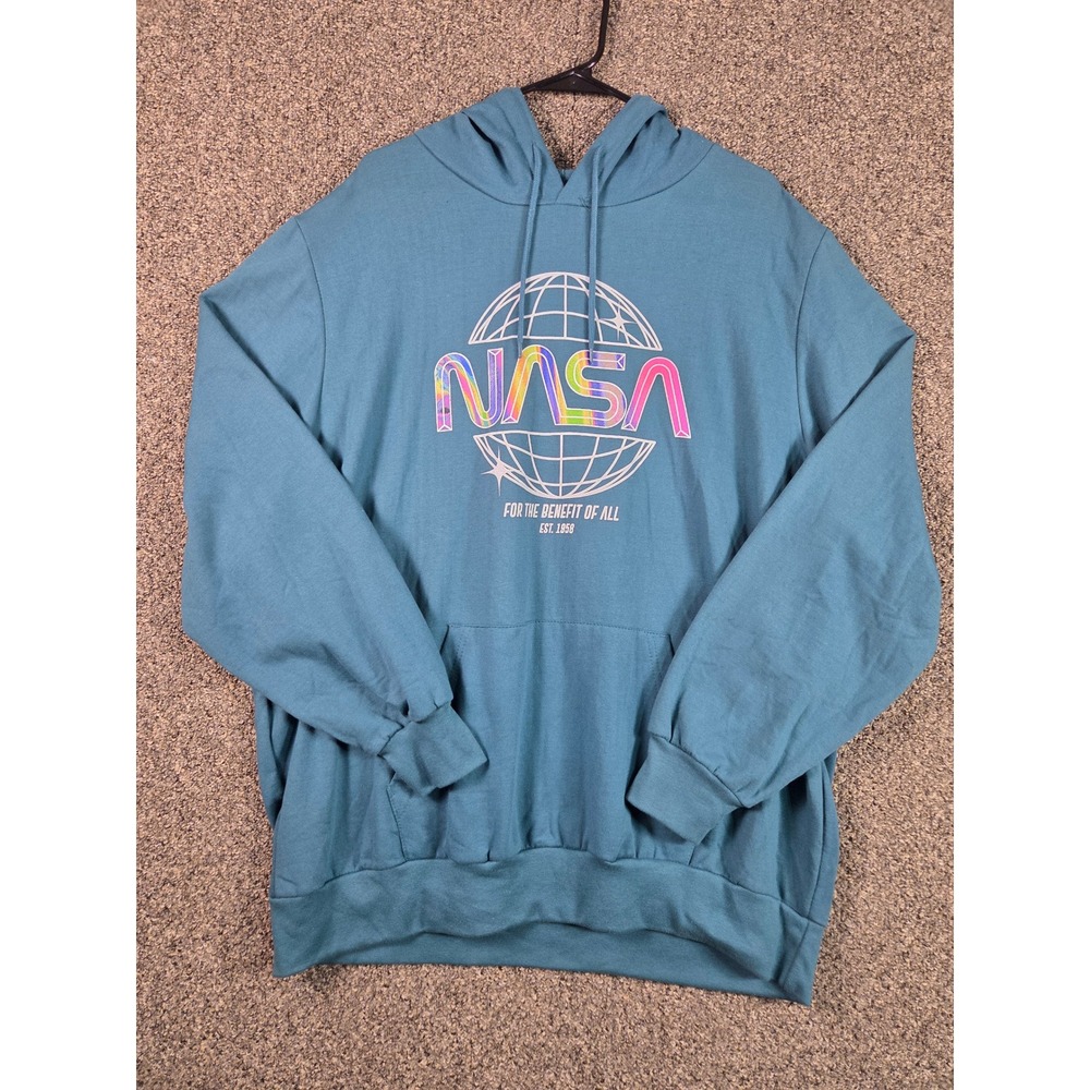NASA Hoodie Mens 2XL‎ Blue Multi-Color Graphic Logo Fleece Sweatshirt